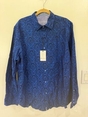 Robert Graham Blue Damask-Print Button-Down Shirt